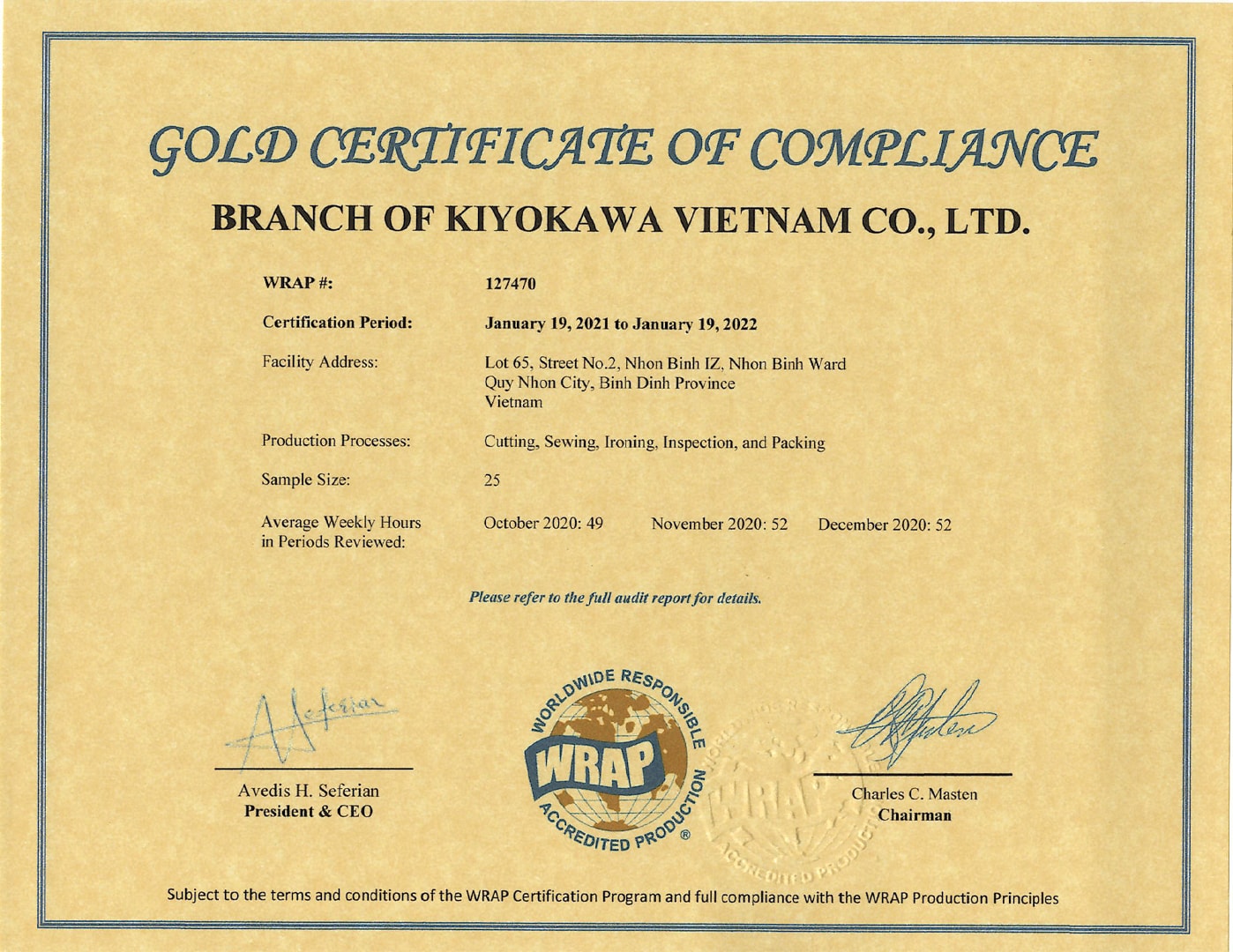 GOLD CERTIFICATE OF COMPLIANCE